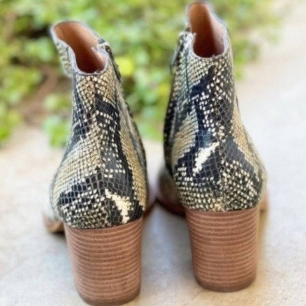 Madewell Rosie Snakeskin Heeled Booties Ankle Boots Neutral Boho Python 7 New - Picture 4 of 8